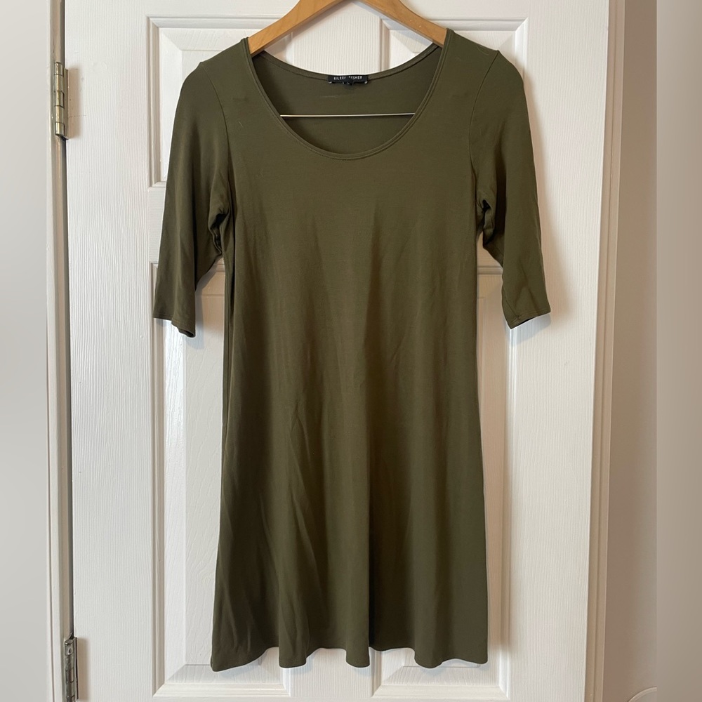 Eileen Fisher Olive Green Swing Dress 0075